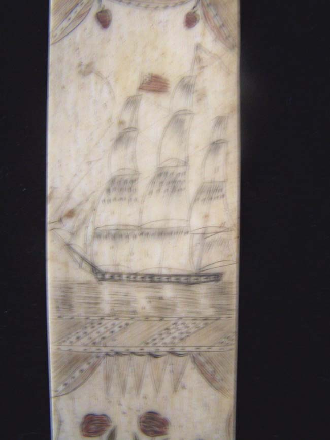 A Wonderful Antique Scrimshawed Whalebone Polycromed '6 Panel' Corset Busk circa 1840 — image 3